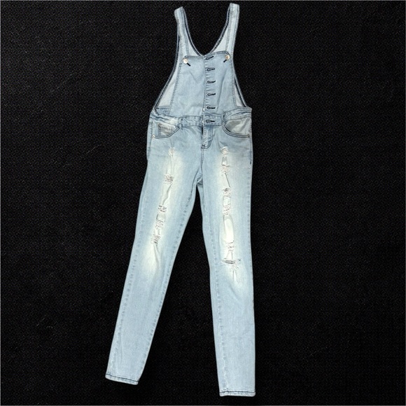 Twentyone Black Denim - Light Blue Distressed Women's Overalls